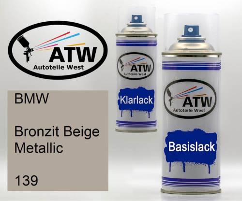 BMW, Bronzit Beige Metallic, 139: 400ml Sprühdose + 400ml Klarlack - Set, von ATW Autoteile West.